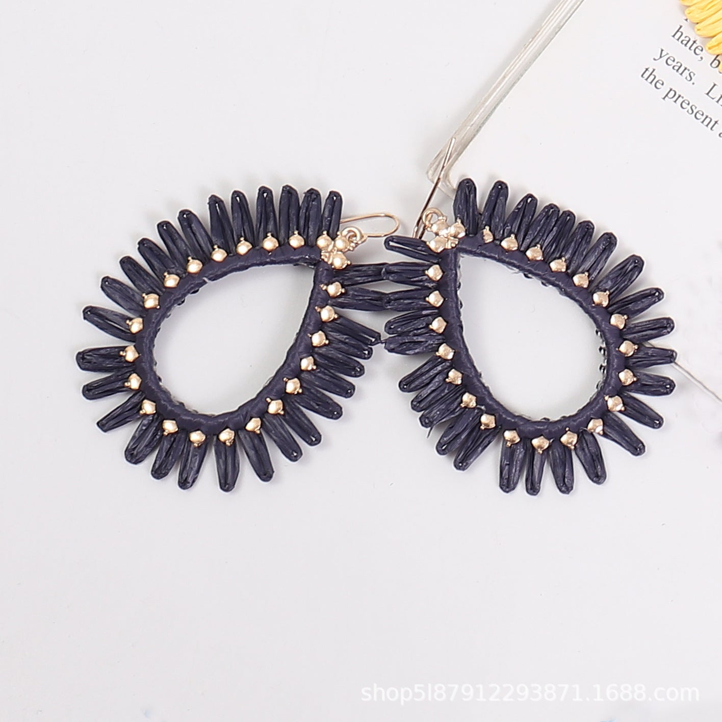Wholesale Bohemian Hand Woven Geometric Raffia Vintage Earrings